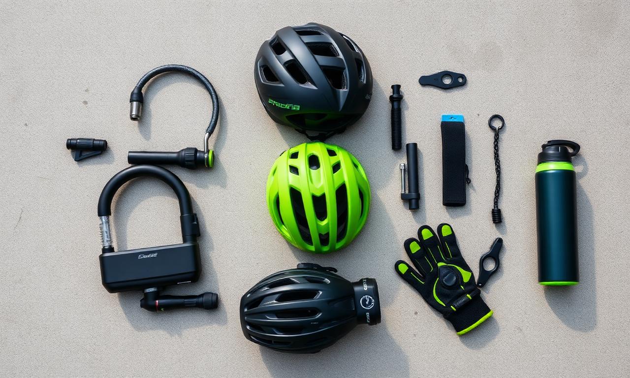 Bike accessories flat lay